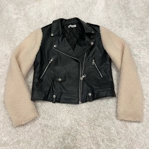 Love Tree Faux Leather and Sherpa Jacket